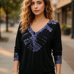 GYPSY 05 Reverse Tie Dye Long Sleeve Tee M Shirt Tunic Top Bamboo Jersey Black